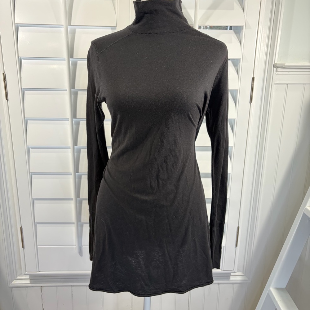 Free People Black Long Sleeve Mock Turtleneck Top